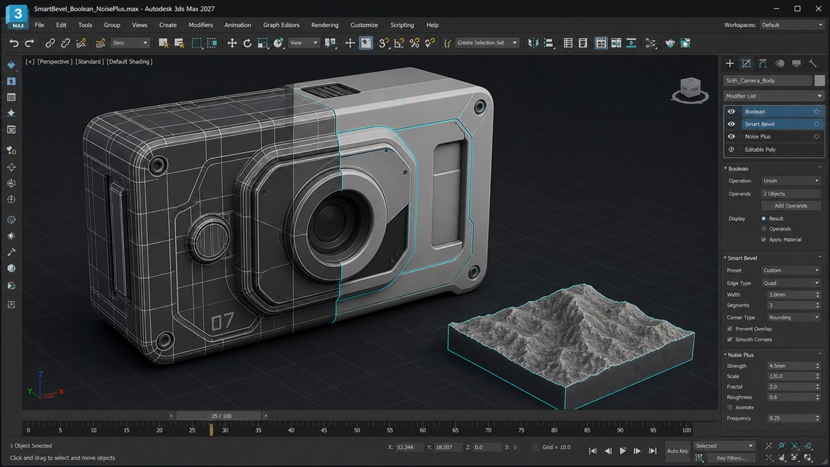 Smart Bevel và Noise Plus trong Autodesk 3ds Max