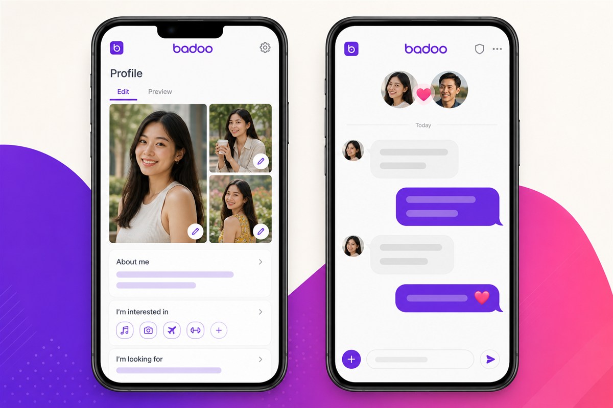 Giao diện tạo hồ sơ và bắt đầu cuộc trò chuyện trên Badoo